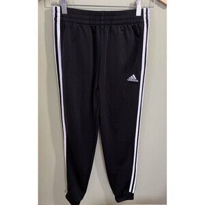 Adidas Boys Athletic Track Jogger Pants Black White Stripes Size Large 14/16